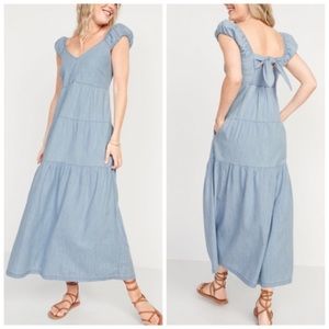 Old Navy | Dresses | Old Navy Womens Light Wash Chambray Fit Flare Tiered  Allday Maxi Dress Nwt | Poshmark